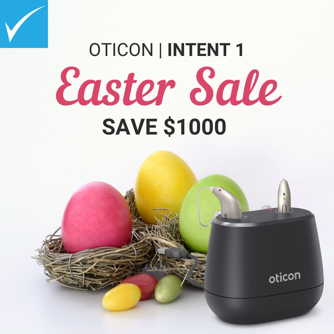 Oticon Intent 1 rechargeable hearing aids - Easter Sale at HEARING SAVERS