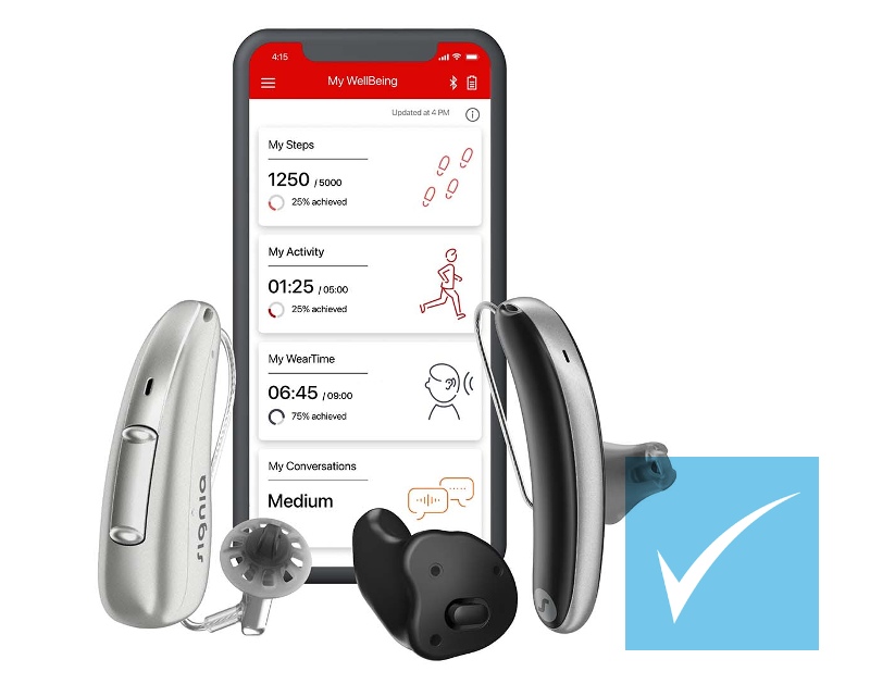 My WellBeing features in the Signia app My WellBeing features in the Signia app