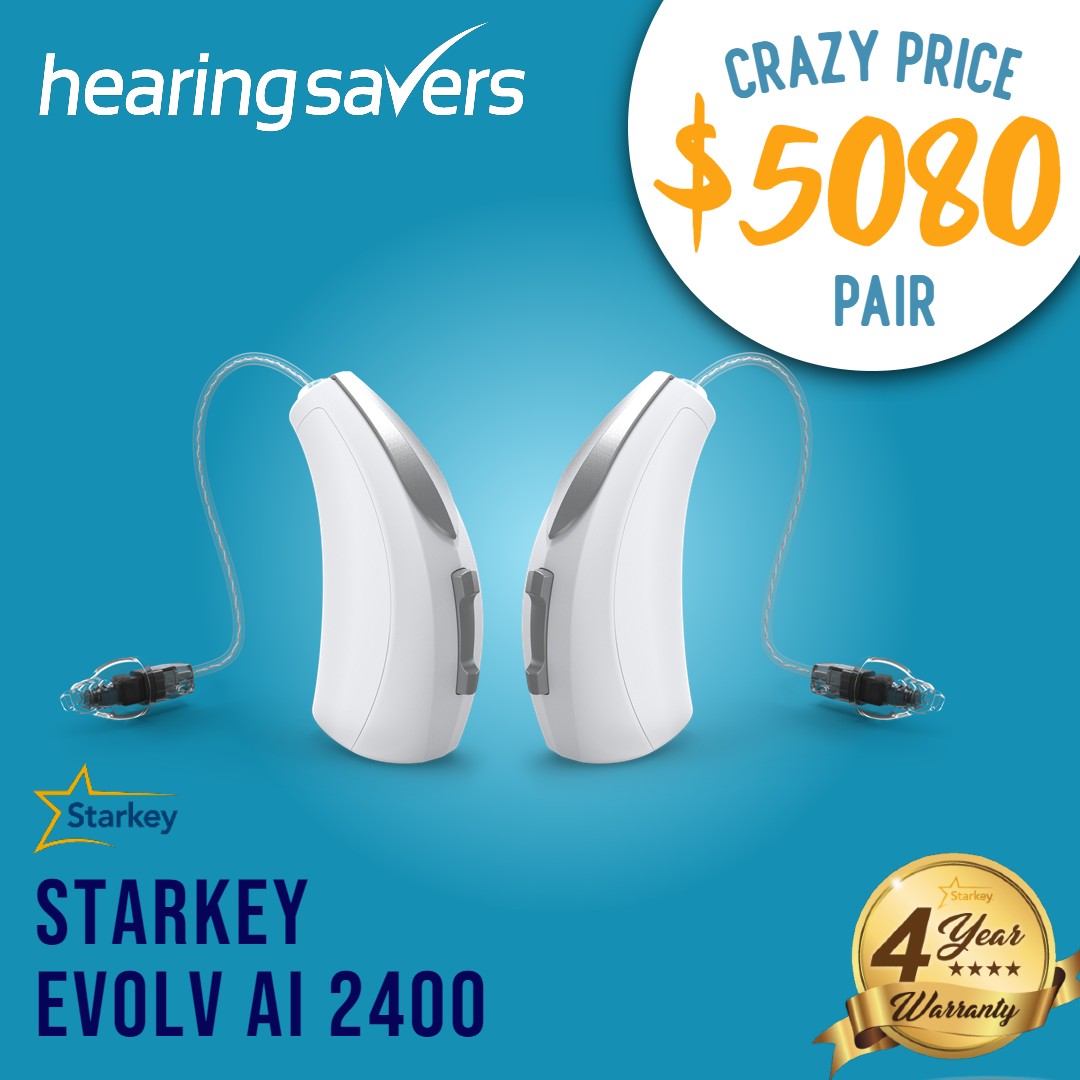 Starkey Evolv AI 2400 rechargeable hearing aids discounted at HEARING SAVERS