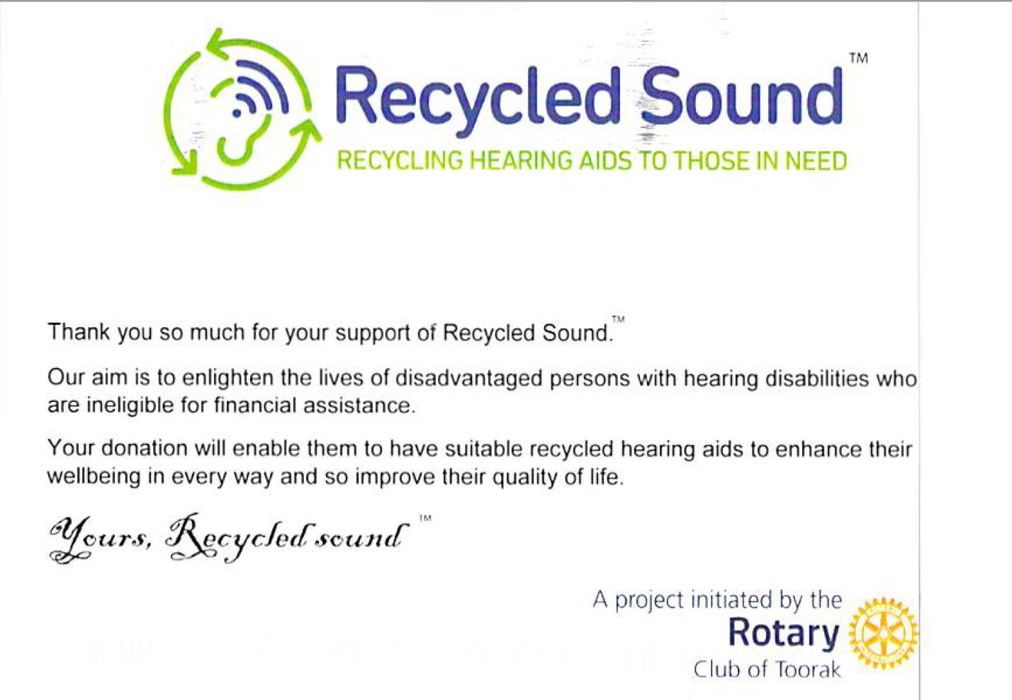 Hearing Aids Donated